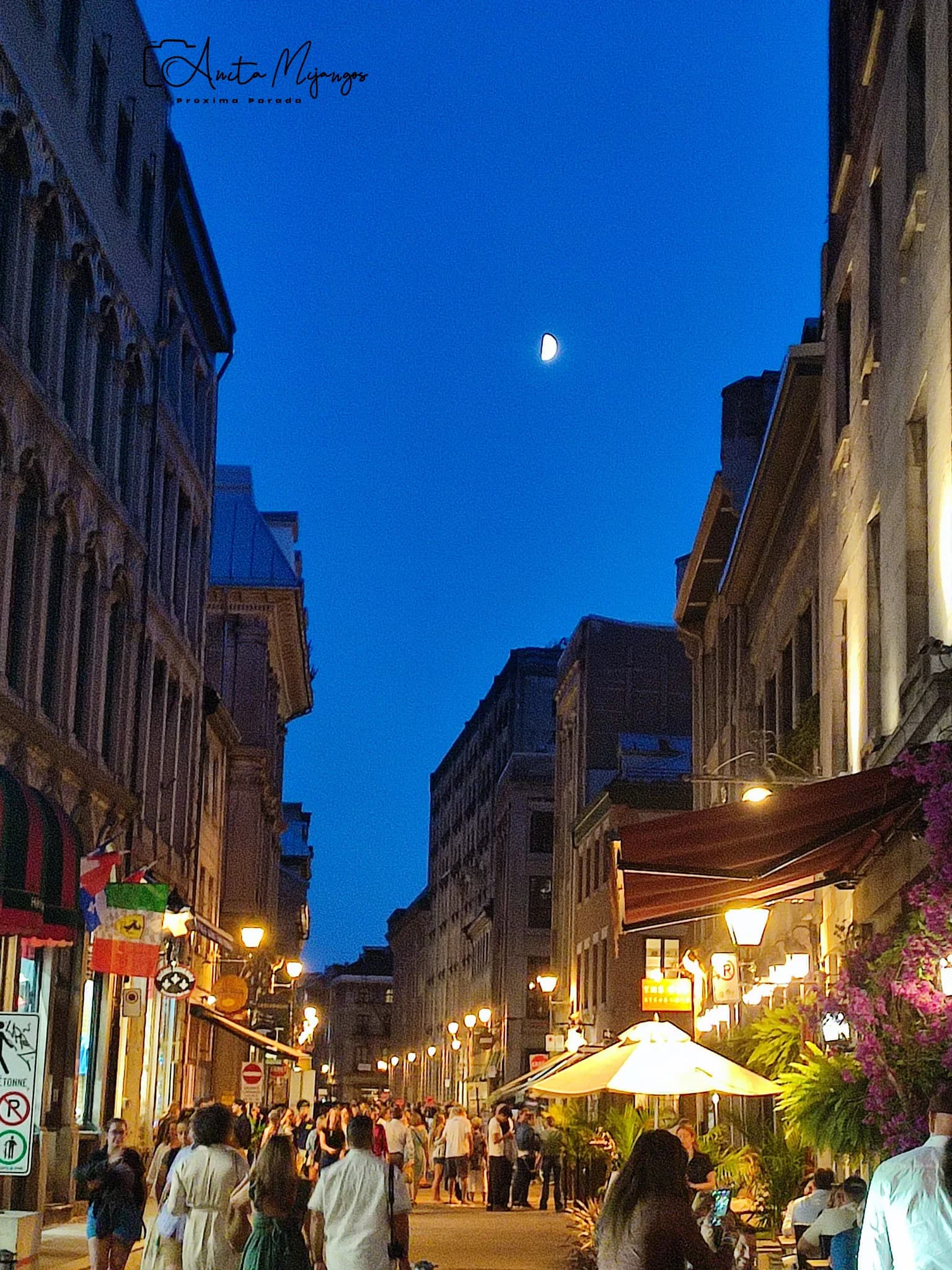 Calle del viejo Montréal al anochecer