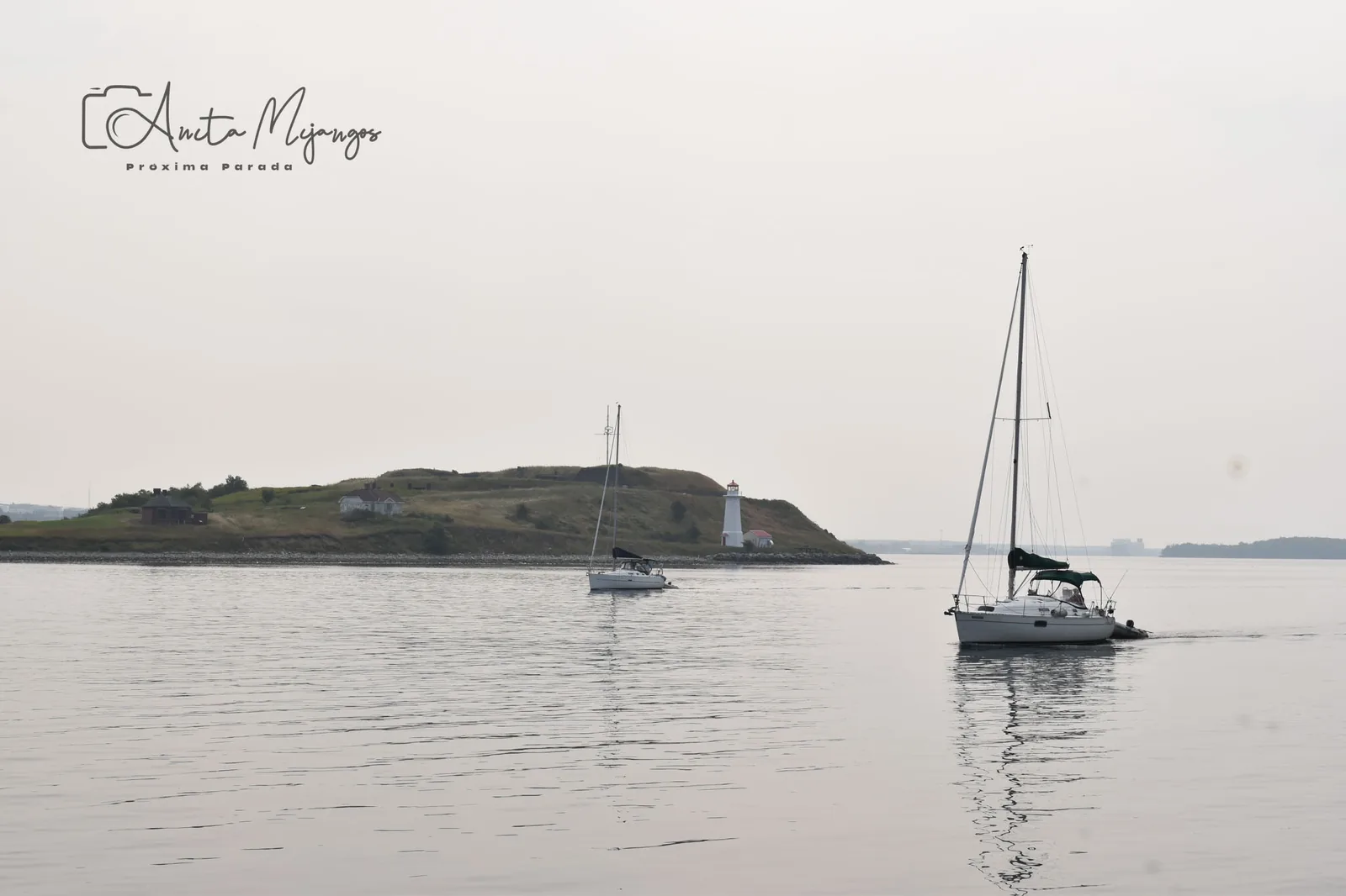 Veleros frente a una isla en el puerto de Halifax