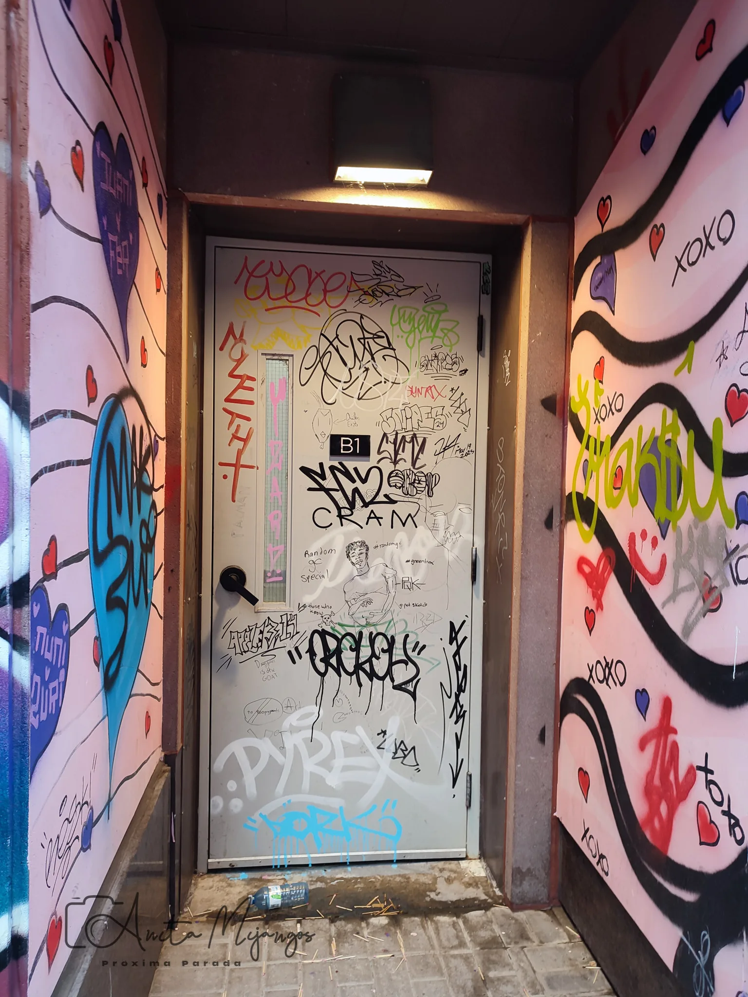 Puerta cubierta de grafitis en Graffiti Alley